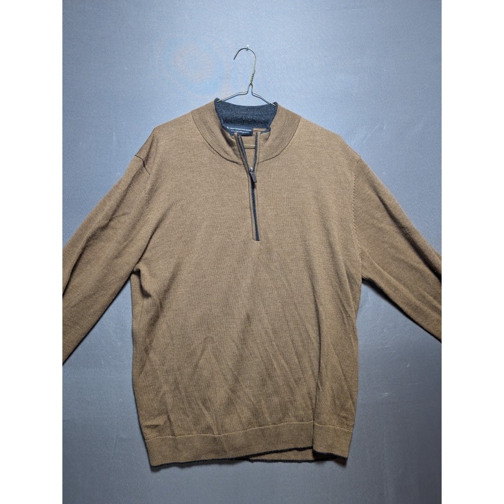 Hart Schaffner Marx Sweater Men's Large Brown Tight Knit Merino Wool Quarter Zip